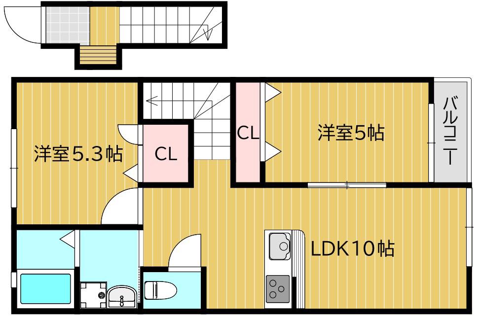 CALM福田(2LDK/2階)の間取り写真