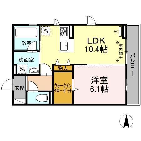 栃木県宇都宮市 3階建 築4年(1LDK/3階)の間取り写真