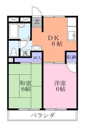 ヴァンベール実籾(2DK/1階)の間取り写真