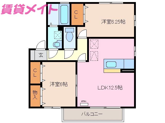ウィルモアグッドラックII(2LDK/2階)の間取り写真