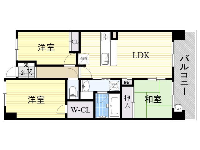 レジディア都島Ⅱ(3LDK/9階)の間取り写真