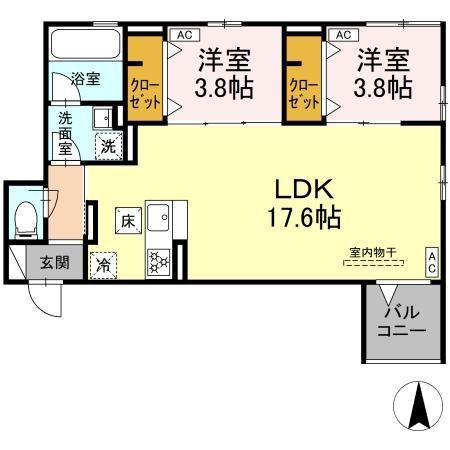 セレスティア南花畑V(2LDK/1階)の間取り写真