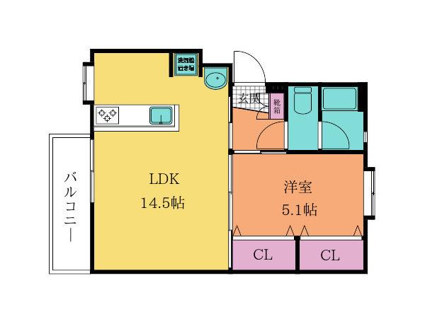 田ノ浦ハイツ(1LDK/3階)の間取り写真