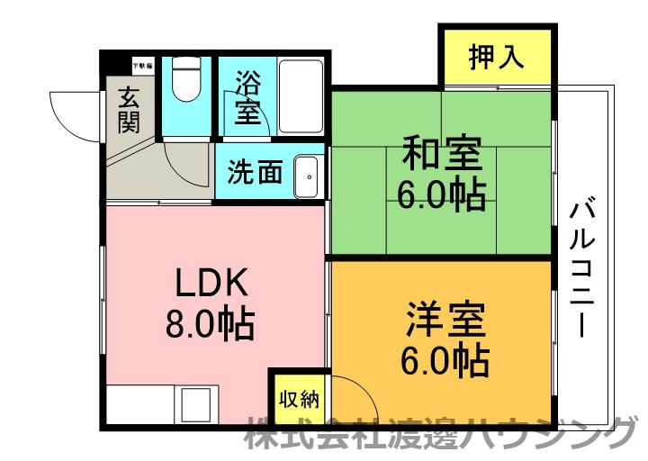 シャトラン香里園(2LDK/3階)の間取り写真