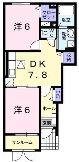 クレール(2DK/1階)の間取り写真