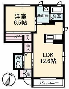 ヴィアソーレ燦燦(2LDK/1階)の間取り写真