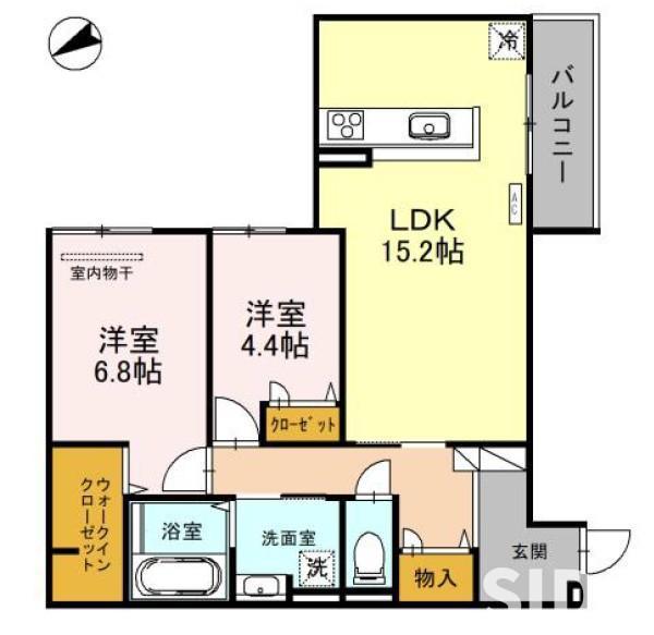 ウィズパーク ノーサイド(2LDK/3階)の間取り写真