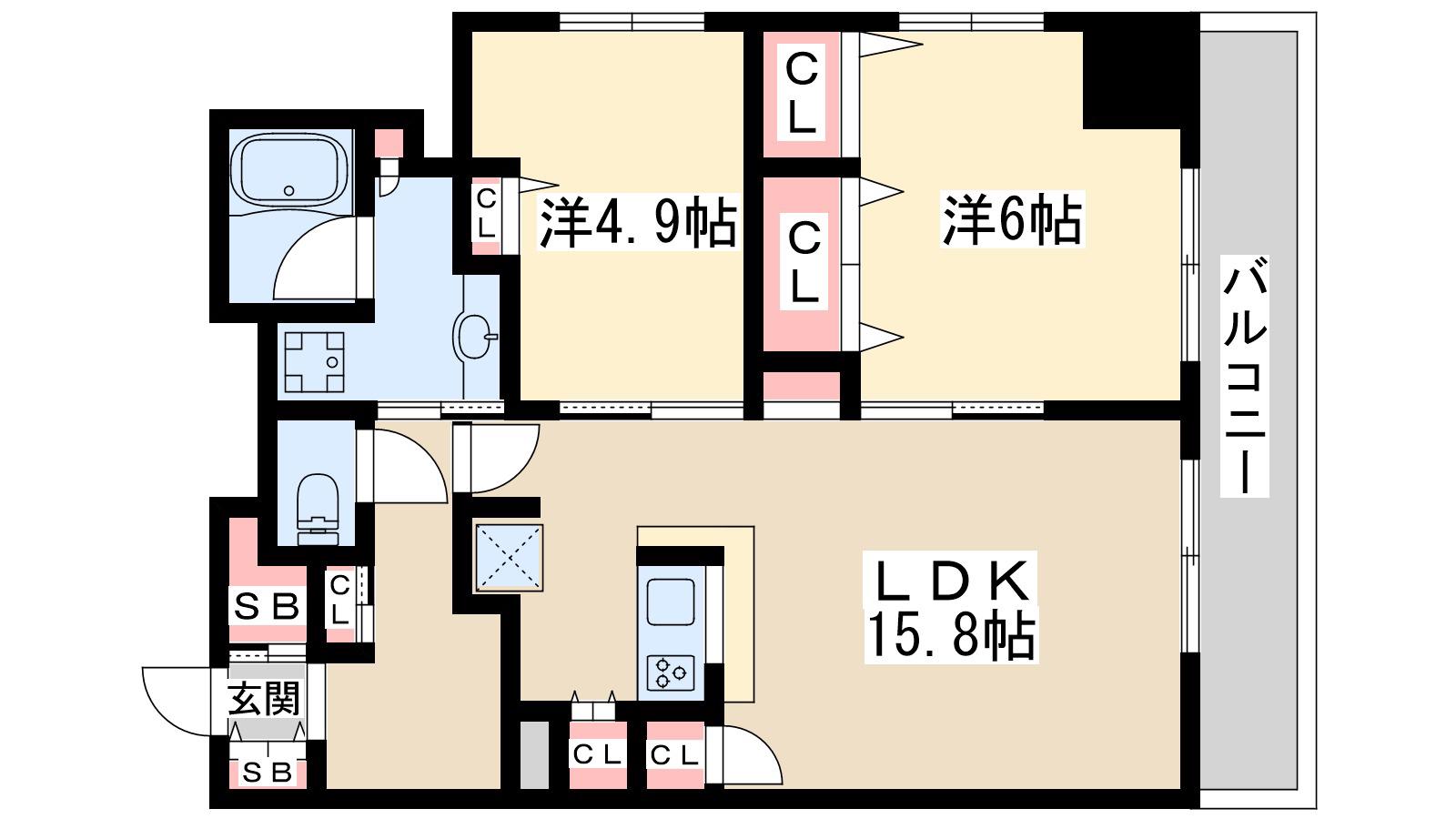 グランセジュール江坂(2LDK/12階)の間取り写真