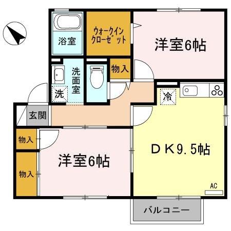サンシャイン玉芙蓉 C棟(2DK/2階)の間取り写真