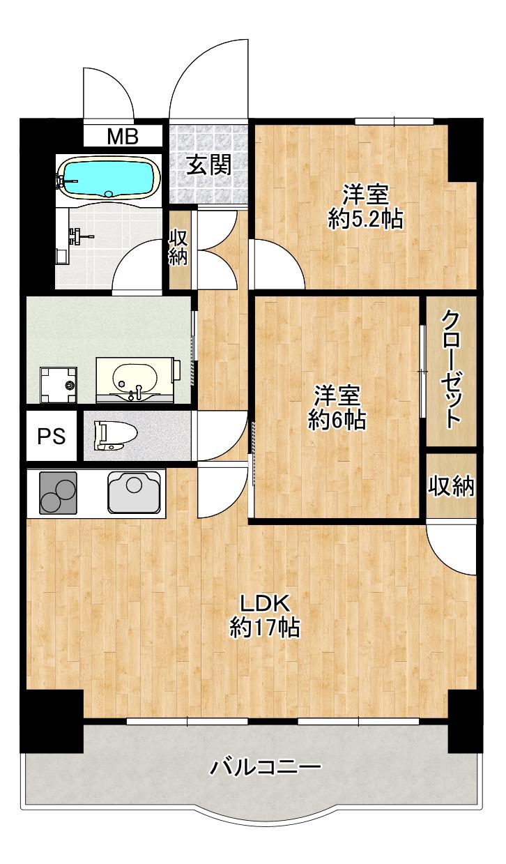 ダイヤモンドハイツII(2LDK/2階)の間取り写真