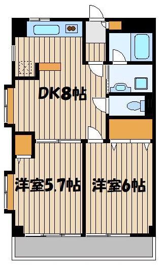 カサベルデ石神井1(2DK/2階)の間取り写真