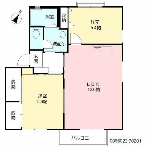 ディアスイーストII B棟(2LDK/2階)の間取り写真