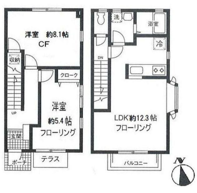 サザンパティオB棟(2LDK/2階)の間取り写真