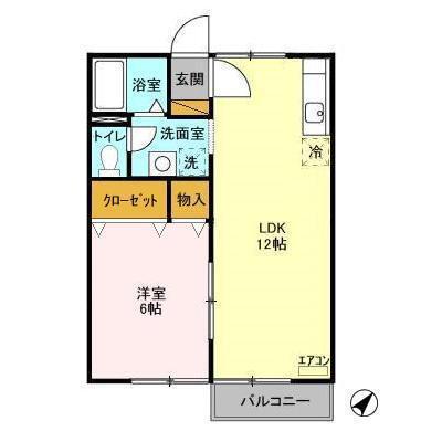 らぽーる梅園AB(1LDK/2階)の間取り写真
