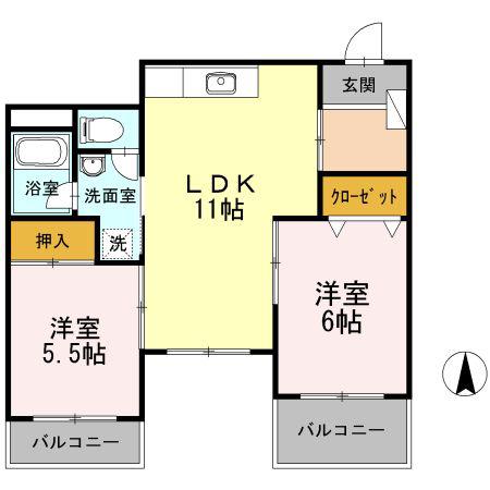 フローレンス山中(2LDK/1階)の間取り写真