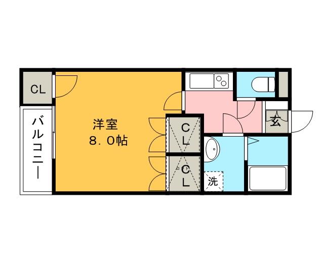 ブリランテ金丸小路(1K/2階)の間取り写真