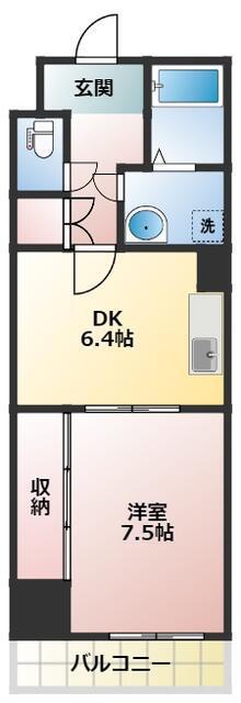 フラットフォーレスト(1DK/3階)の間取り写真