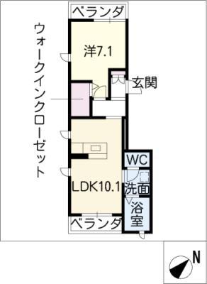 パティオ六田(1LDK/2階)の間取り写真