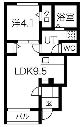 アスガルドA棟(1LDK/1階)の間取り写真