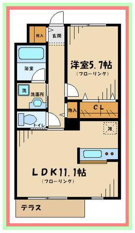 アンビエンテ調布(1LDK/1階)の間取り写真