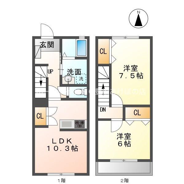 ヒルズT.N(2LDK/1階)の間取り写真