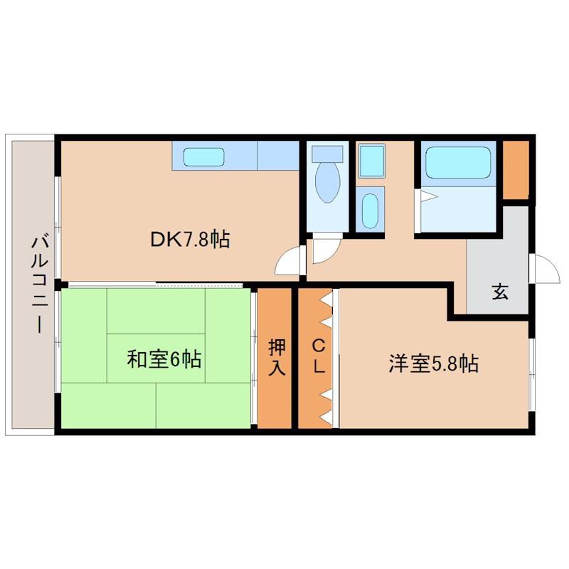 ガゼル藤沢(2DK/3階)の間取り写真
