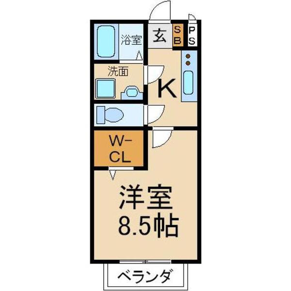 ロベリア枚方B棟(1K/2階)の間取り写真