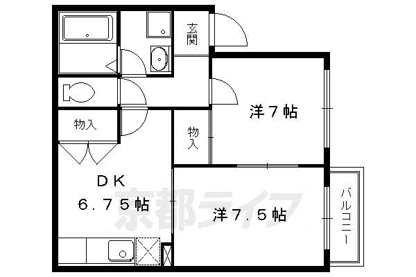 地下鉄烏丸線 松ケ崎駅(京都) 徒歩4分 2階建 築28年(2DK/1階)の間取り写真