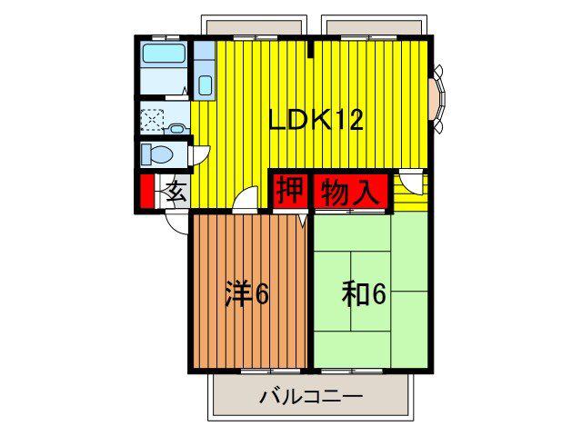 ベジェッサB棟(2LDK/2階)の間取り写真