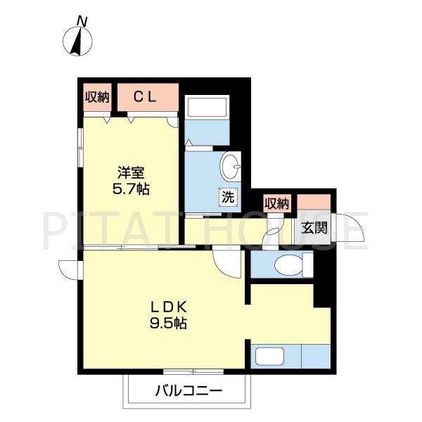 テラス新中通(1LDK/1階)の間取り写真