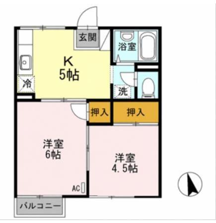 コーポ羽衣Cシャルダン(2K/2階)の間取り写真