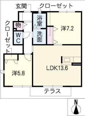 QUARTIER・BLANCB(2LDK/1階)の間取り写真