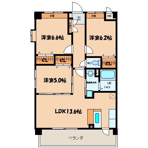 ウイングヒルズ弐番館(3LDK/1階)の間取り写真