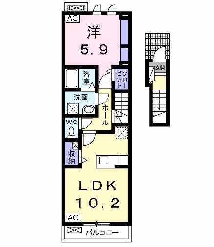 茜ハイツ(1LDK/2階)の間取り写真