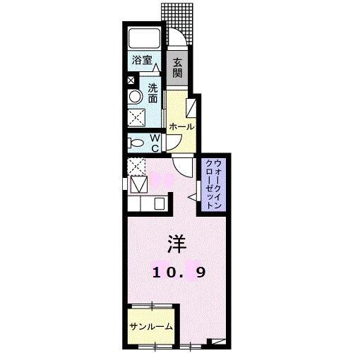ボンヌール I(ワンルーム/1階)の間取り写真