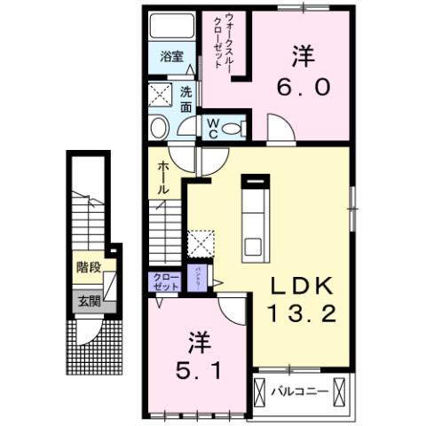 グローリアス(2LDK/2階)の間取り写真