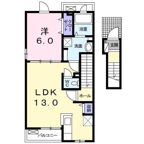 クレセントヒルズ(1LDK/2階)の間取り写真