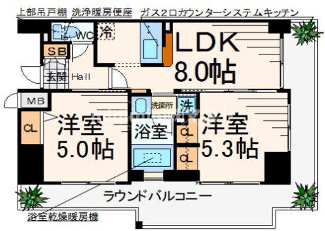エステムプラザ難波ウエストリバークロス(2LDK/14階)の間取り写真