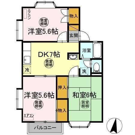 シャルムハイツA(3DK/2階)の間取り写真