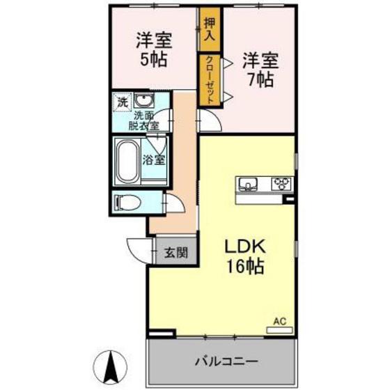 コートラベンダー北長瀬(2LDK/1階)の間取り写真