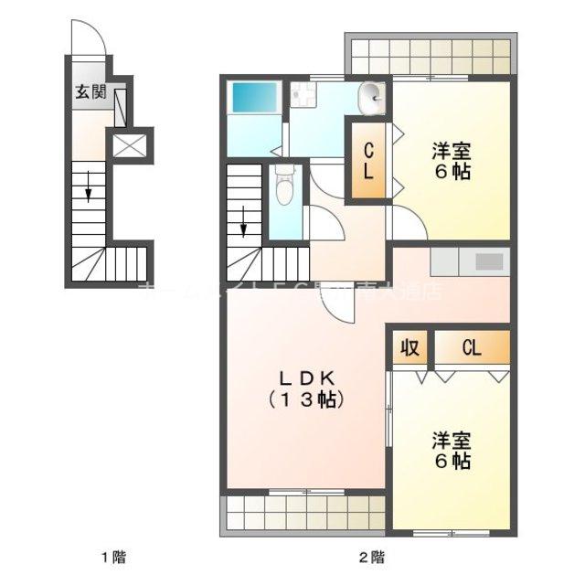 ラ・ポルトK(2LDK/2階)の間取り写真