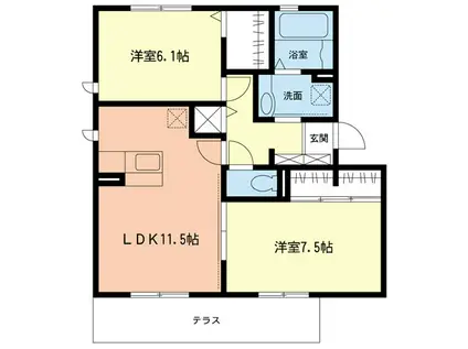 コンフィデンテ B(2LDK/1階)の間取り写真