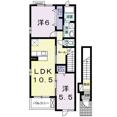 カレントハウスB(2LDK/2階)の間取り写真