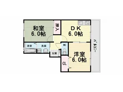 ウィンドミルI(2DK/3階)の間取り写真