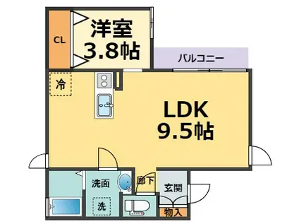 フェリオ鳴尾(1LDK/1階)の間取り写真