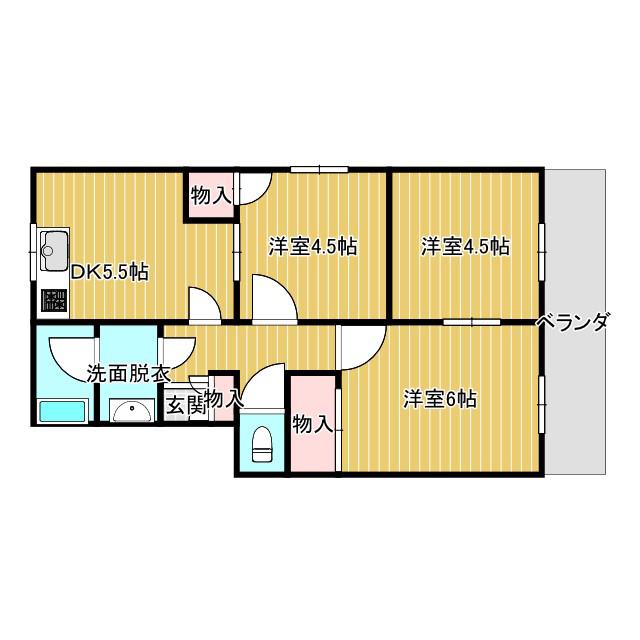 サニーハイツ朝日ヶ丘B棟(3DK/2階)の間取り写真