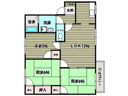 北浦第二ハイツ(3LDK/2階)の間取り写真