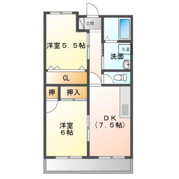 サン・オーレ葦陽(2DK/3階)の間取り写真