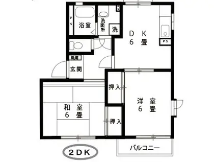 シルキーウインドC棟(2K/1階)の間取り写真