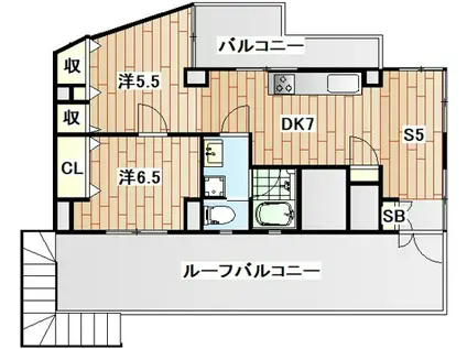 萩霞ビル(2SDK/4階)の間取り写真